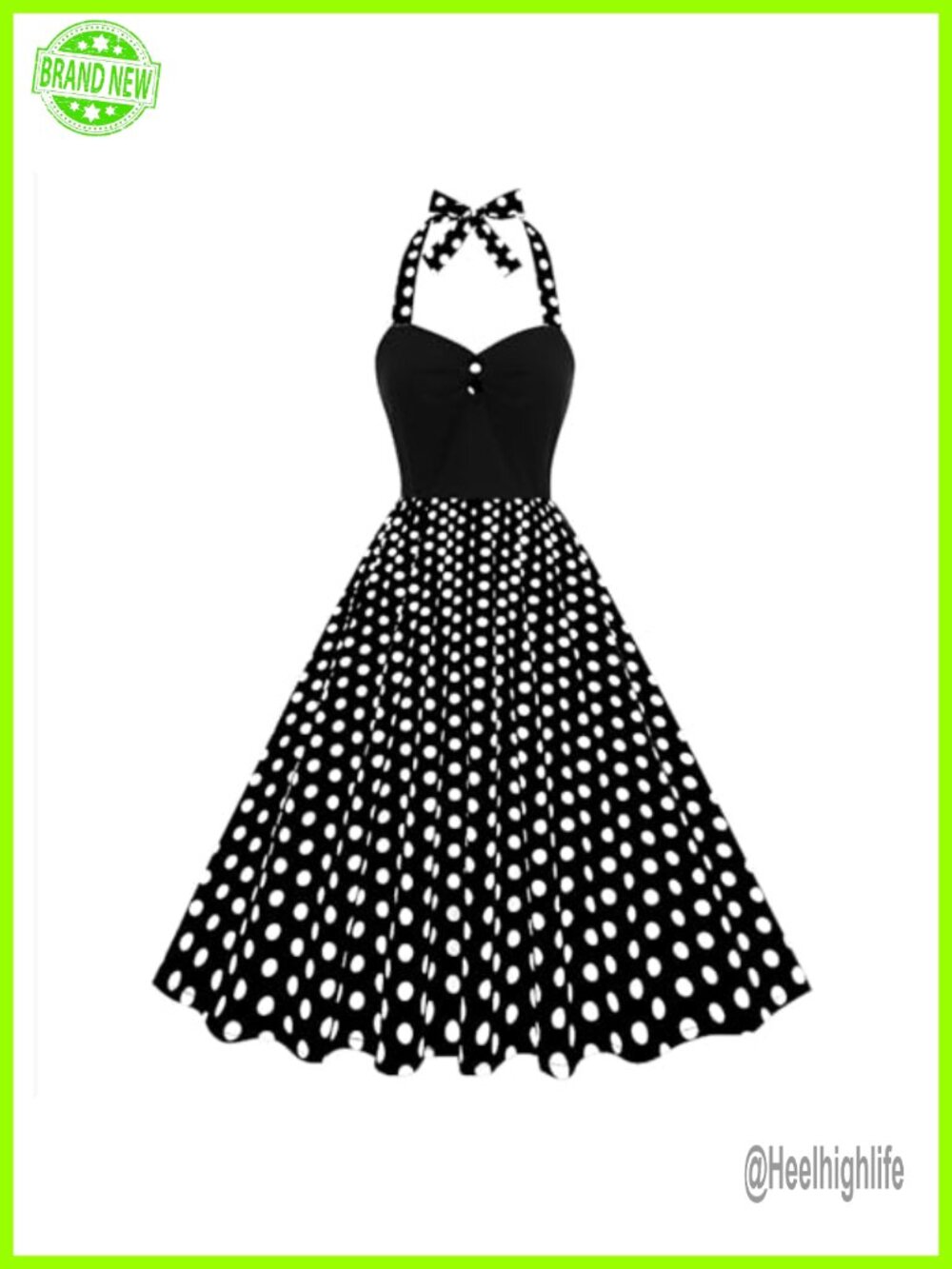 Women's 1950s Retro Halter Swing Dress Polka Dot Sleeveless